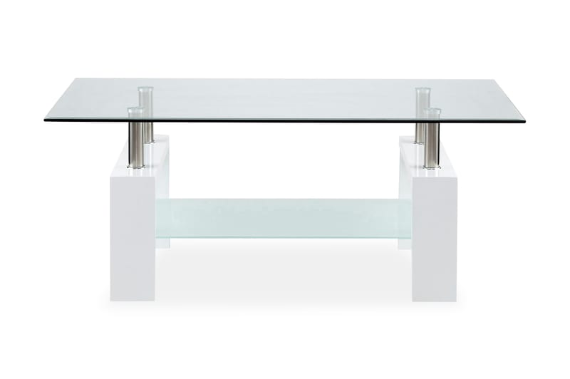 GRUMS Soffbord 110 cm med Förvaring Hylla Glas/Vit/Krom - Soffbord - Bord