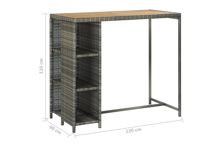Barbord med förvaringshyllor grå 120x60x110 cm konstrotting - Grå - Alla Möbler - Bord - Barbord