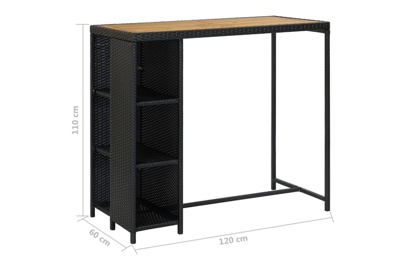 Barbord med förvaringshyllor svart 120x60x110 cm konstrottin - Svart - Alla Möbler - Bord - Barbord