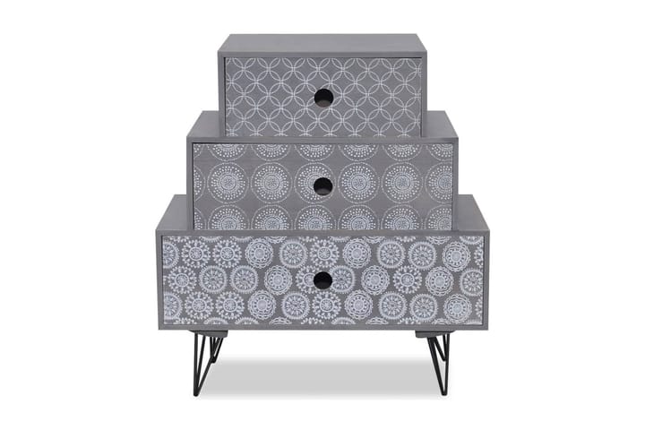Sängbord med 3 lådor grå och brun - Grå - Alla Möbler - Bord - Sängbord & nattduksbord