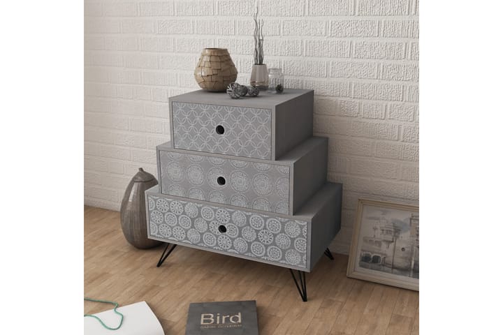 Sängbord med 3 lådor grå och brun - Grå - Alla Möbler - Bord - Sängbord & nattduksbord