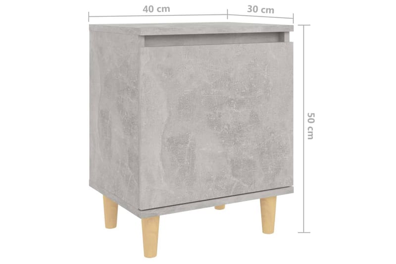 Sängbord med ben i massivt trä betonggrå 40x30x50 cm - Grå - Alla Möbler - Bord - Sängbord & nattduksbord