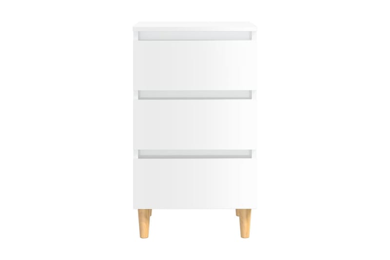 Sängbord med ben i massivt trä vit högglans 40x35x69 cm - Vit - Alla Möbler - Bord - Sängbord & nattduksbord