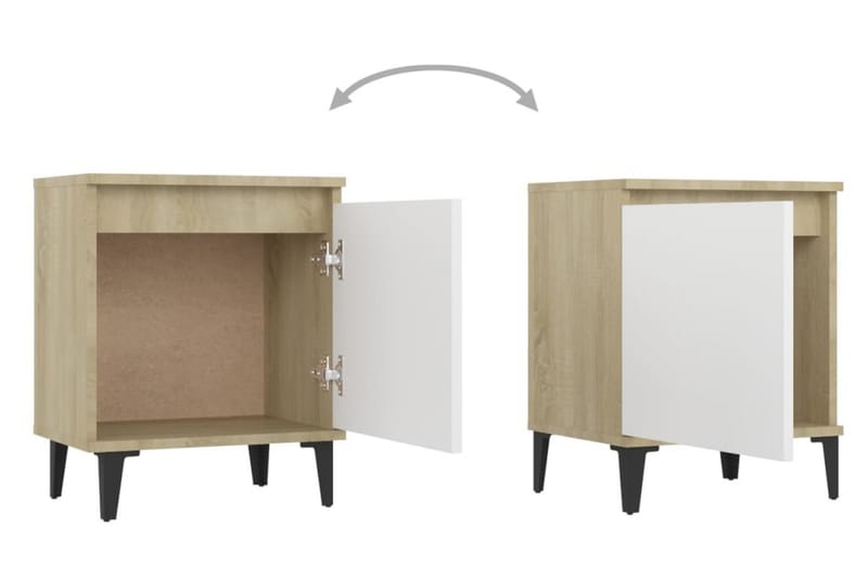 Sängbord med metallben 2 st sonoma-ek och vit 40x30x50 cm - Brun - Alla Möbler - Bord - Sängbord & nattduksbord