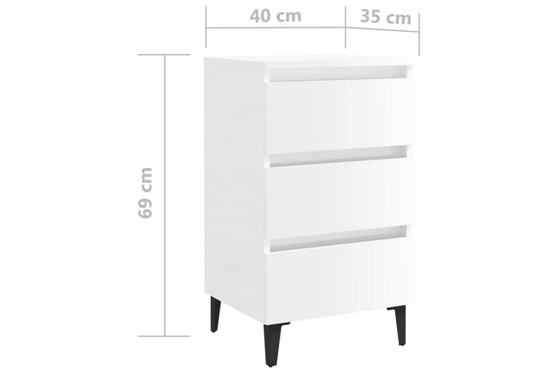 Sängbord med metallben 2 st vit högglans 40x35x69 cm - Vit - Alla Möbler - Bord - Sängbord & nattduksbord