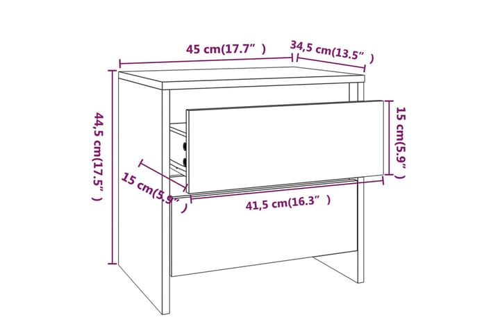 Sängbord rökfärgad ek 45x34,5x44,5 cm spånskiva - Brun - Alla Möbler - Bord - Sängbord & nattduksbord