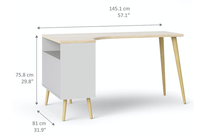 Dellor Skrivbord 145 cm - Vit/Ek - Alla Möbler - Bord - Skrivbord