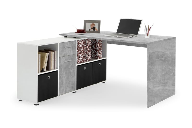 Lexo Skrivbord 136 cm med Justerbar Hylla - Betong - Alla Möbler - Bord - Skrivbord