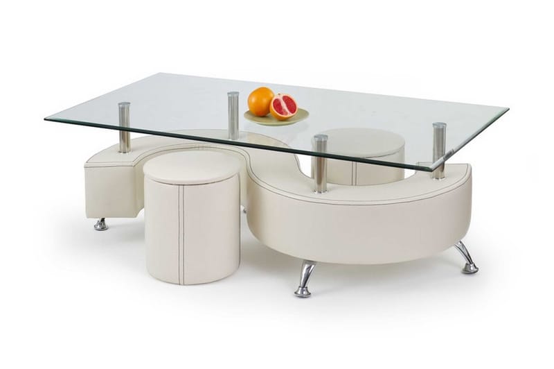 Ludivina Soffbord med Pallar 140x70 cm Glas - Vit - Alla Möbler - Bord - Soffbord