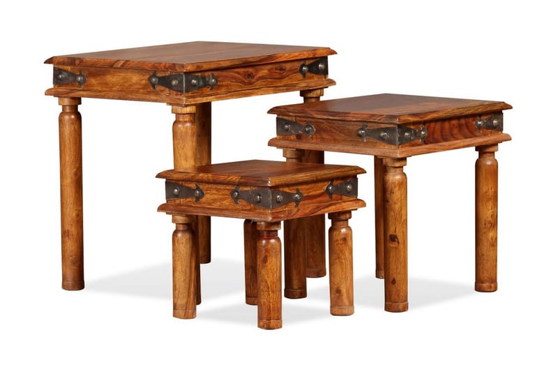 Satsbord set 3 st massivt sheeshamträ brun - Brun - Alla Möbler - Bord - Soffbord