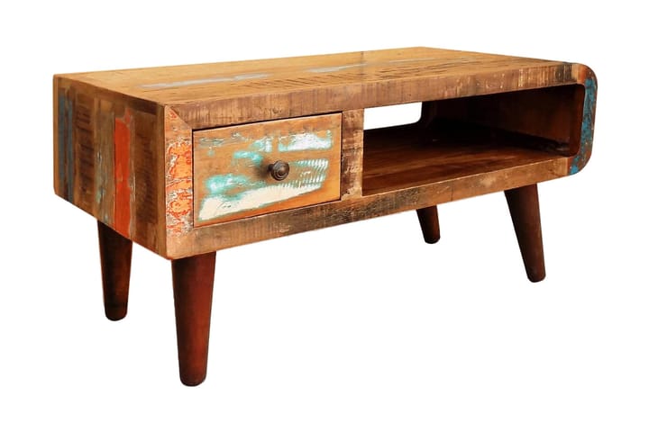Soffbord med böjd kant 1 låda återvunnet trä - Brun - Alla Möbler - Bord - Soffbord