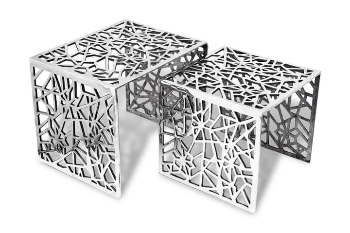 Tvådelat sats-sidobord fyrkantigt aluminium silver - Silver - Alla Möbler - Bord - Soffbord