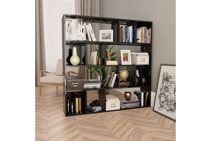 Rumsavdelare/bokhylla högglans svart 110x24x110 cm spånskiva - Svart - Alla Möbler - Förvaring - Hyllor