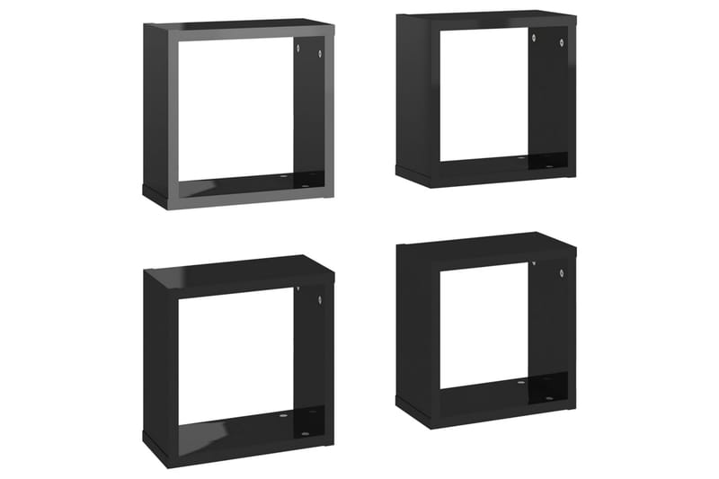 Vägghylla kubformad 4 st svart högglans 30x15x30 cm - Svart - Alla Möbler - Förvaring - Hyllor