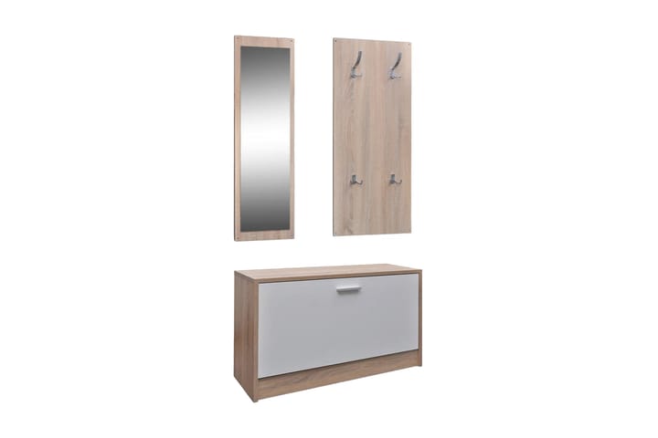 Skoskåp 3-i-1 med spegel och hängare ek vit - Brun - Alla Möbler - Förvaring - Hallbyråer