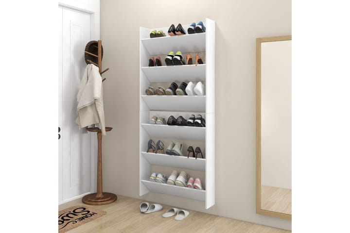 Väggmonterat skoställ 2 st vit 80x18x90 cm spånskiva - Vit - Alla Möbler - Förvaring - Skoförvaring
