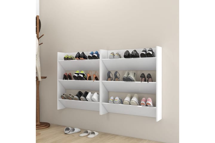 Väggmonterat skoställ 2 st vit 80x18x90 cm spånskiva - Vit - Alla Möbler - Förvaring - Skoförvaring