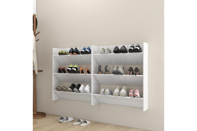 Väggmonterat skoställ 2 st vit högglans 80x18x90 cm spånskiv - Vit - Alla Möbler - Förvaring - Skoförvaring