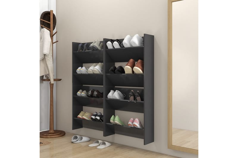 Väggmonterat skoställ 4 st grå 60x18x60 cm spånskiva - Grå - Alla Möbler - Förvaring - Skoförvaring