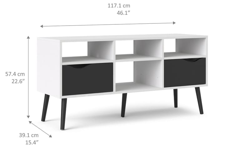 Dellor TV-bänk 117 cm Stor 2 Lådor - Vit/Svart - Alla Möbler - Förvaring - Tv bänkar