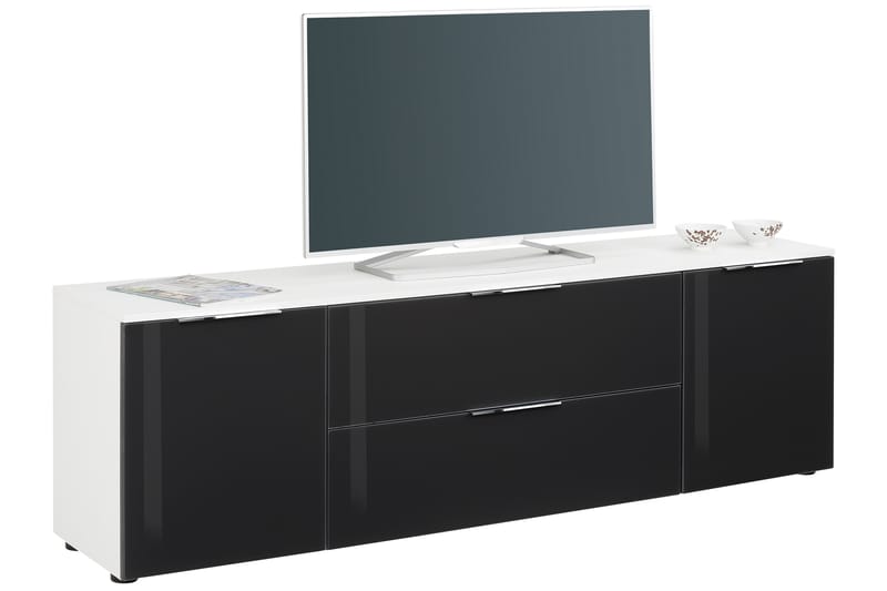 Kelberg TV-bänk 180,4x55 cm - Vit/Mörkgrått Glas - Alla Möbler - Förvaring - Tv bänkar