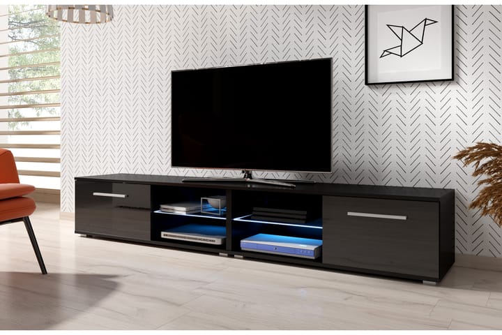Kinard TV-bänk 200 cm LED-belysning - Svart - Alla Möbler - Förvaring - Tv bänkar