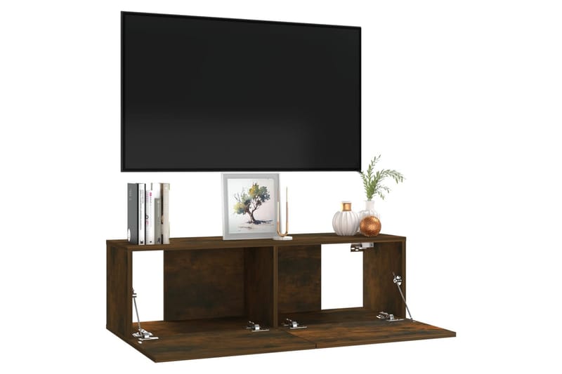 Tv-bänk för vägg rökfärgad ek 100x30x30 cm konstruerat trä - Brun - Alla Möbler - Förvaring - Tv bänkar