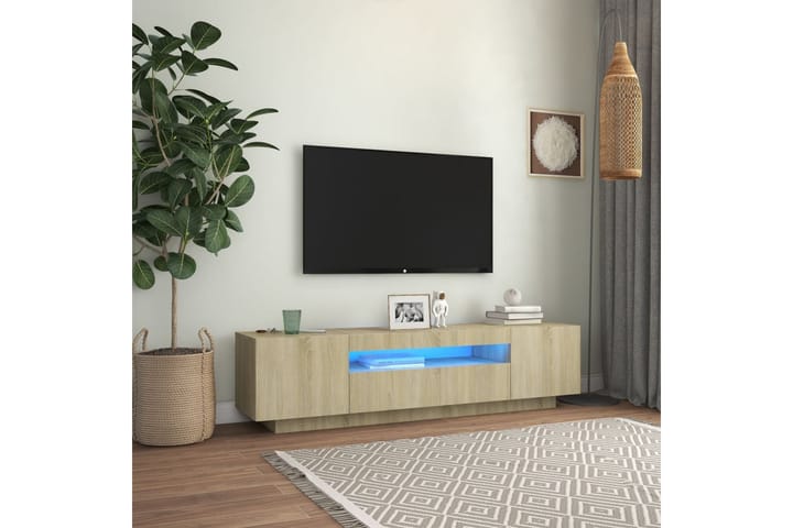 TV-bänk med LED-belysning sonoma-ek 160x35x40 cm - Brun - Alla Möbler - Förvaring - Tv bänkar