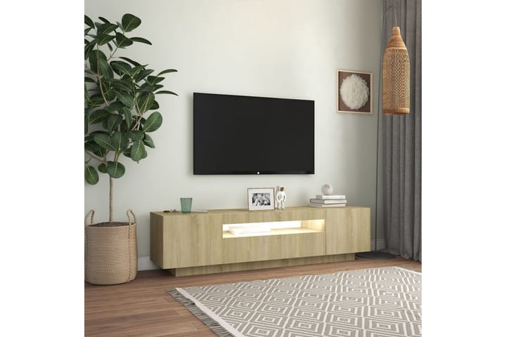 TV-bänk med LED-belysning sonoma-ek 160x35x40 cm - Brun - Alla Möbler - Förvaring - Tv bänkar