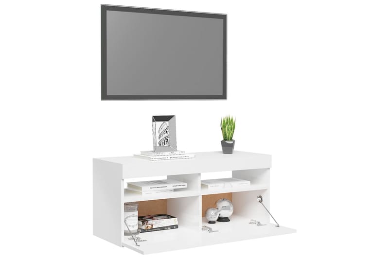 TV-bänk med LED-belysning vit högglans 90x35x40 cm - Vit - Alla Möbler - Förvaring - Tv bänkar