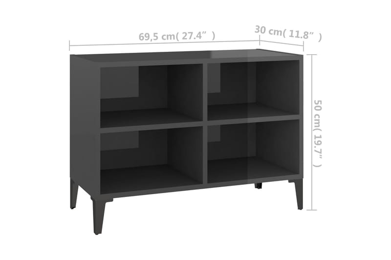TV-bänk med metallben grå högglans 69,5x30x50 cm - Grå - Alla Möbler - Förvaring - Tv bänkar