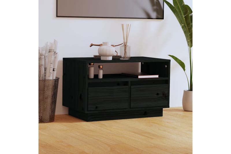 Tv-bänk svart 60x35x37 cm massiv furu - Svart - Alla Möbler - Förvaring - Tv bänkar