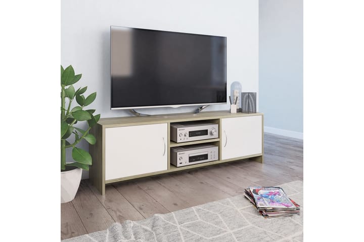 TV-bänk vit och sonoma ek 120x30x37,5 cm spånskiva - Flerfärgad - Alla Möbler - Förvaring - Tv bänkar