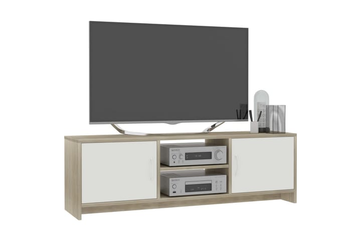 TV-bänk vit och sonoma ek 120x30x37,5 cm spånskiva - Flerfärgad - Alla Möbler - Förvaring - Tv bänkar