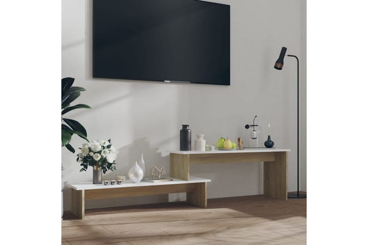 TV-bänk vit och sonoma ek 180x30x43 cm spånskiva - Brun - Alla Möbler - Förvaring - Tv bänkar