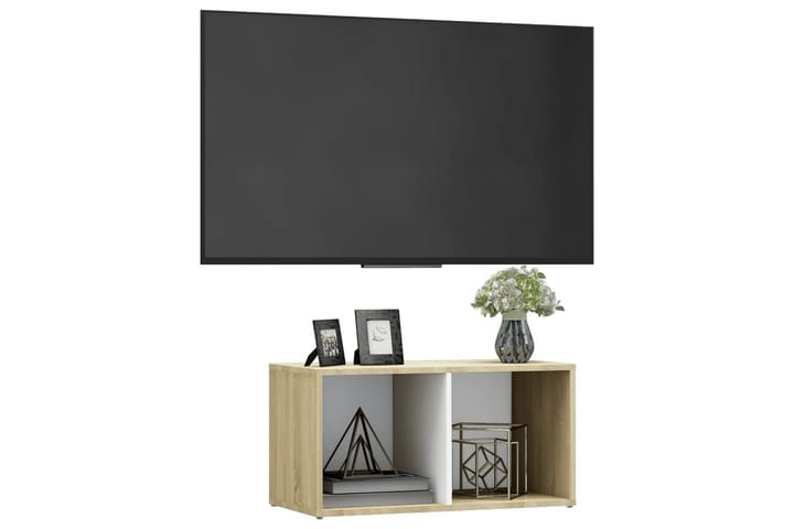 TV-bänk vit och sonoma ek 72x35x36,5 cm spånskiva - Vit - Alla Möbler - Förvaring - Tv bänkar