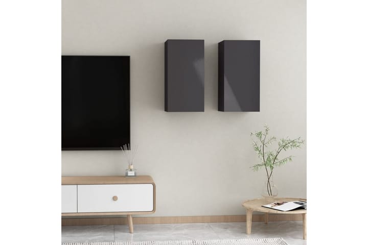 TV-skåp 2 st vit högglans 30,5x30x60 cm spånskiva - Grå - Alla Möbler - Förvaring - Tv bänkar