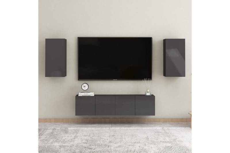 TV-skåp 2 st vit högglans 30,5x30x60 cm spånskiva - Grå - Alla Möbler - Förvaring - Tv bänkar
