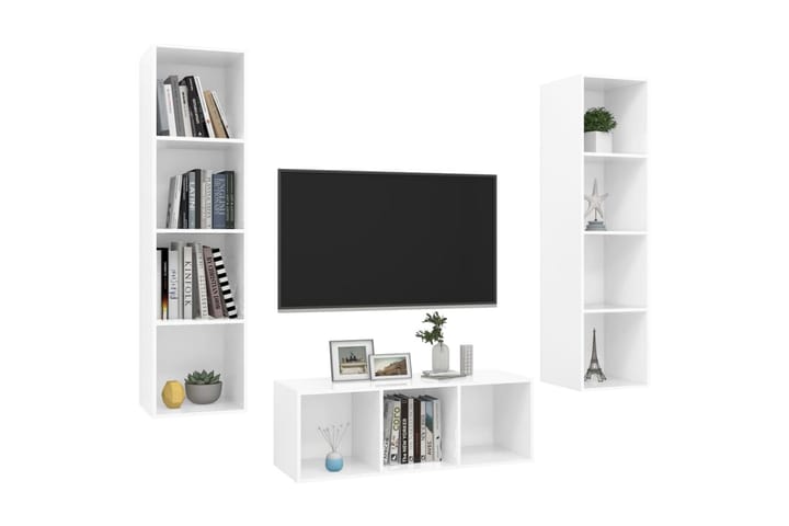 TV-skåp 3 delar vit högglans spånskiva - Vit - Alla Möbler - Förvaring - Tv bänkar