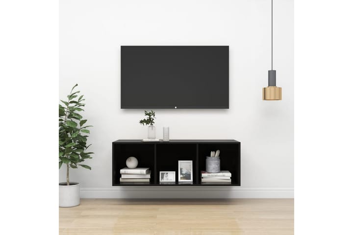 Väggmonterad tv-bänk svart högglans 37x37x107 cm spånskiva - Svart - Alla Möbler - Förvaring - Tv bänkar
