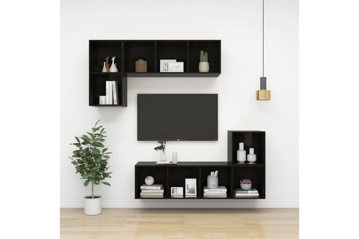 Väggmonterad tv-bänk svart högglans 37x37x107 cm spånskiva - Svart - Alla Möbler - Förvaring - Tv bänkar