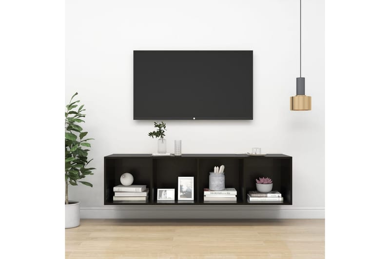 Väggmonterat tv-skåp svart högglans 37x37x142,5 cm spånskiva - Svart - Alla Möbler - Förvaring - Tv bänkar