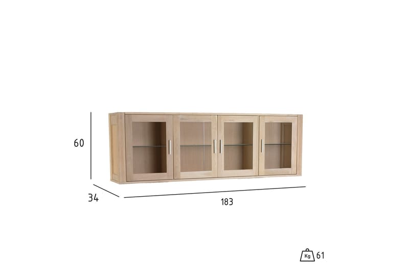 Mathis Vitrinskåp 183 cm 4 Dörrar - Ek/Vit - Alla Möbler - Förvaring - Vitrinskåp