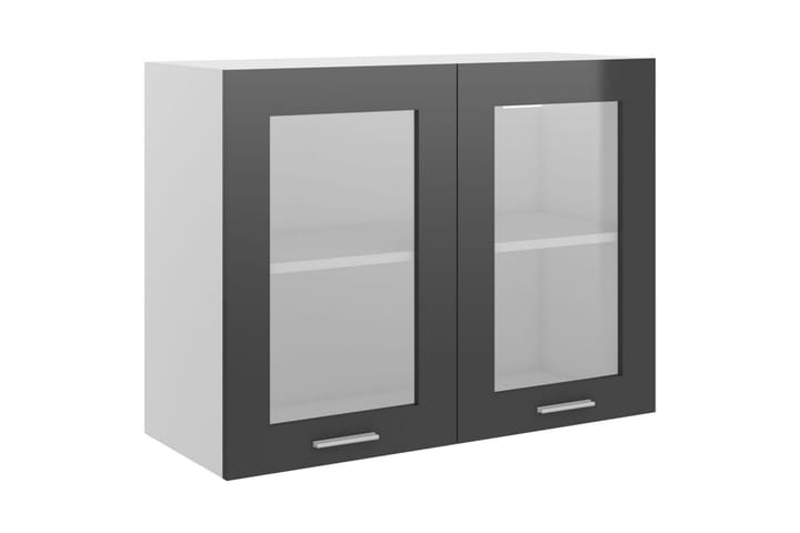 Väggskåp med glasdörrar grå högglans 80x31x60 cm spånskiva - Grå - Alla Möbler - Förvaring - Vitrinskåp