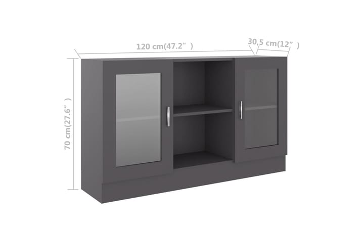 Vitrinskåp grå 120x30,5x70 cm spånskiva - Grå - Alla Möbler - Förvaring - Vitrinskåp