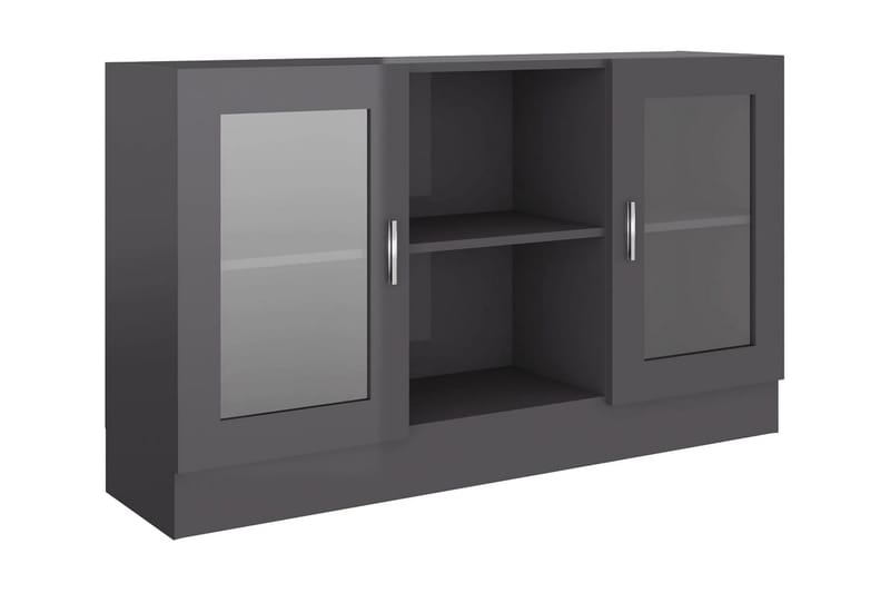 Vitrinskåp grå högglans 120x30,5x70 cm spånskiva - Grå - Alla Möbler - Förvaring - Vitrinskåp
