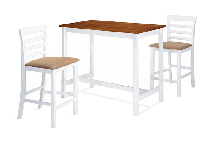 Barbord och stolar set 3 delar massivt trä brun och vit - Flerfärgad - Alla Möbler - Matgrupper - Matgrupper med 2 stolar