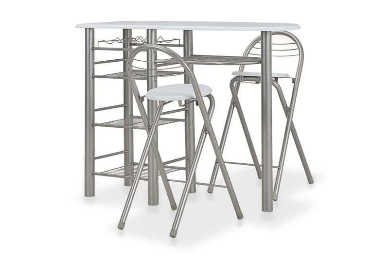 Bargrupp med hyllor 3 delar trä och stål vit - Vit - Alla Möbler - Matgrupper - Matgrupper med 2 stolar