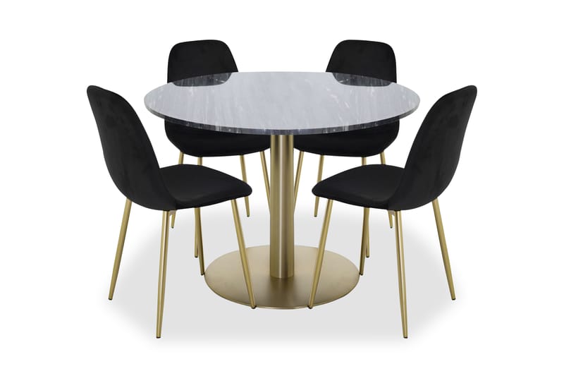 Admira matbord runt svart/mässing+Pontus stol svart/mässing - Alla Möbler - Matgrupper - Matgrupper med 6 stolar