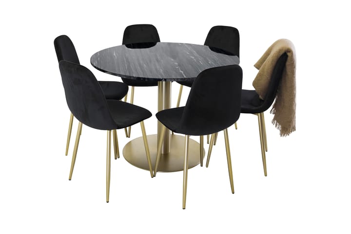 Admira matbord runt svart/mässing+Pontus stol svart/mässing - Alla Möbler - Matgrupper - Matgrupper med 4 stolar